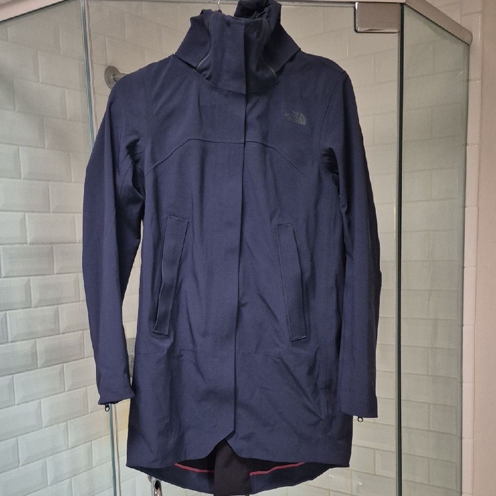 North Face Navy Gore-tex Apex Flex WEATHERPROOF Coat Zipper Details Knee Length